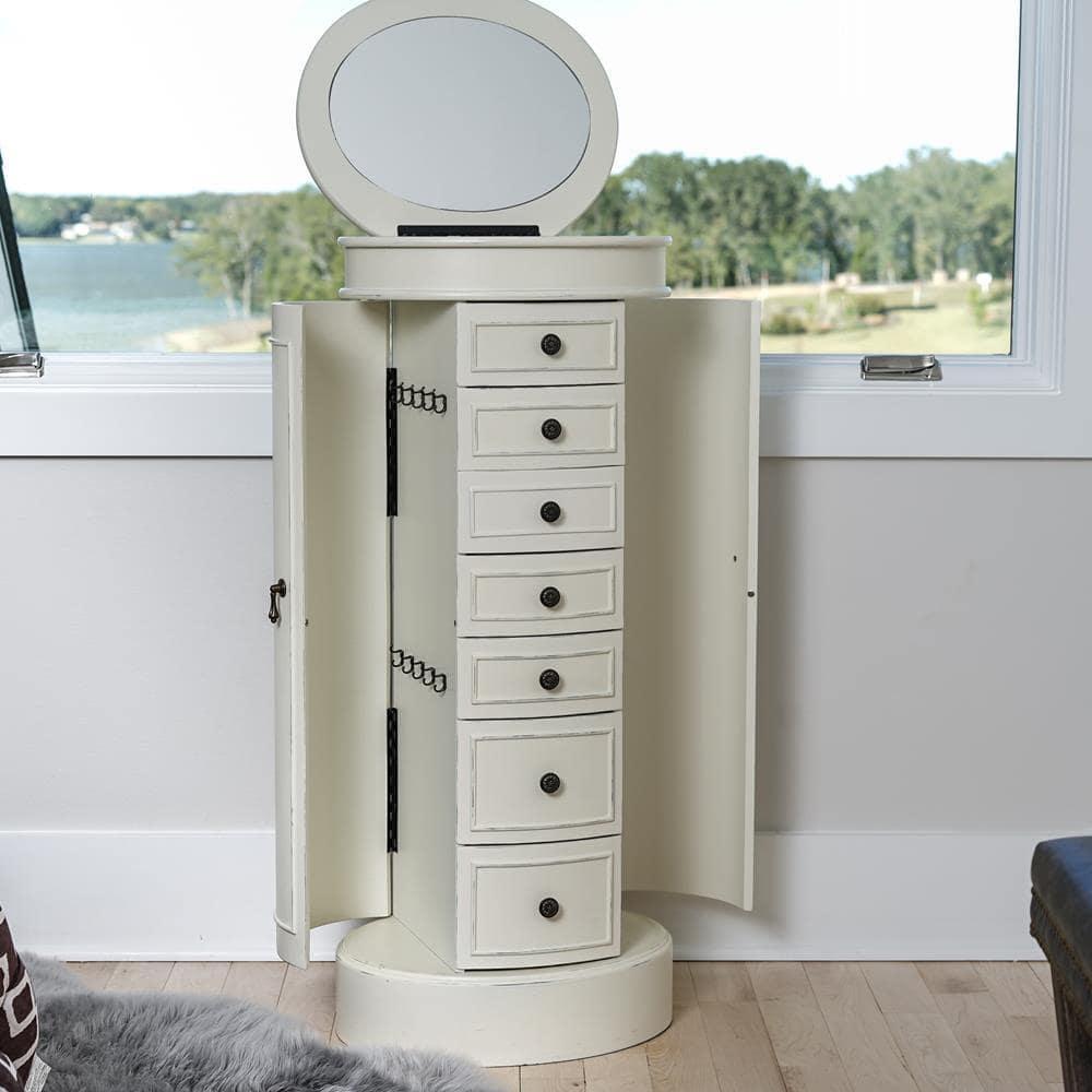 Sabrina White Jewelry Armoire with 7 Drawers