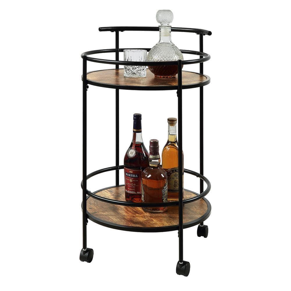 Designs2Go Charlie Serving Bar Cart in Walnut Wood Finish and Black Metal Frame