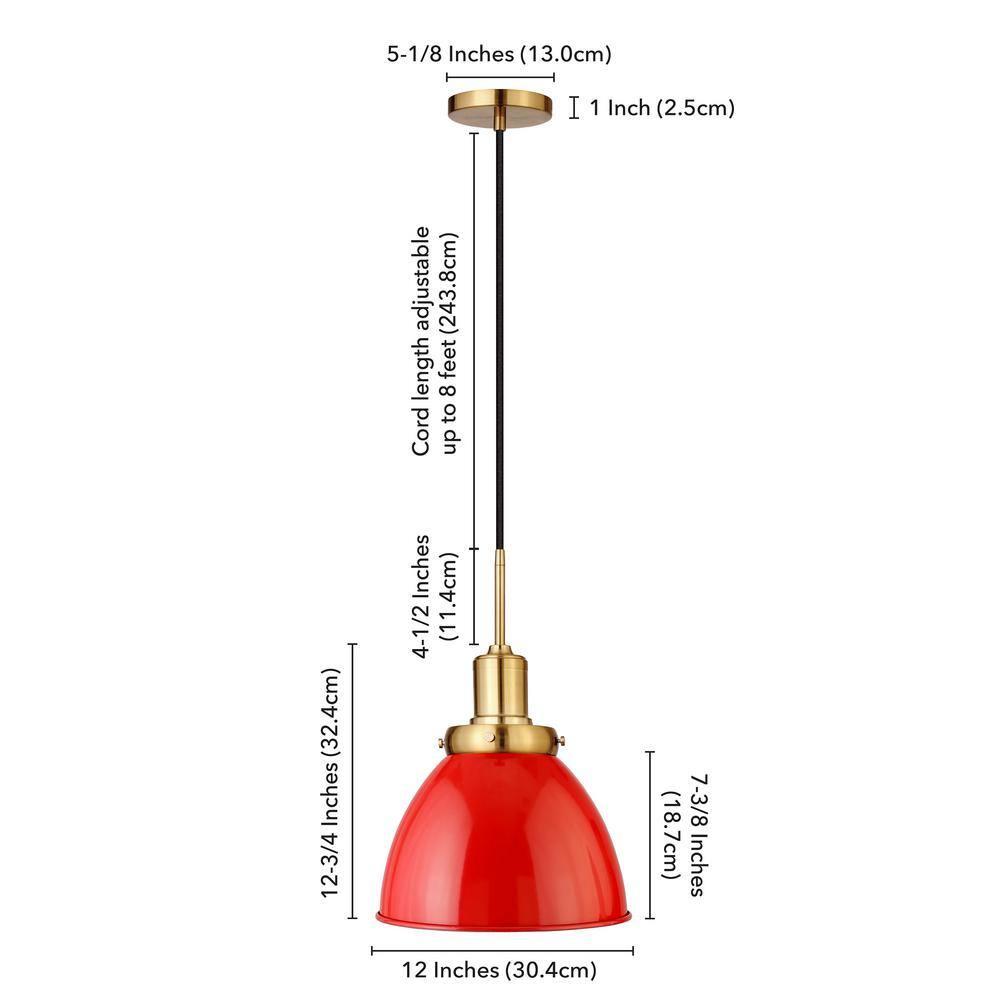 Evelyn&Zoe 12" Poppy Red/Brass Metal Pendant