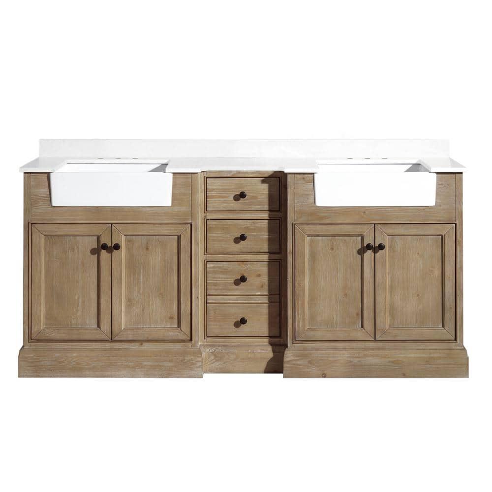 Kelly 72" Bathroom Vanity Weathered Fir - White Engineered Countertop