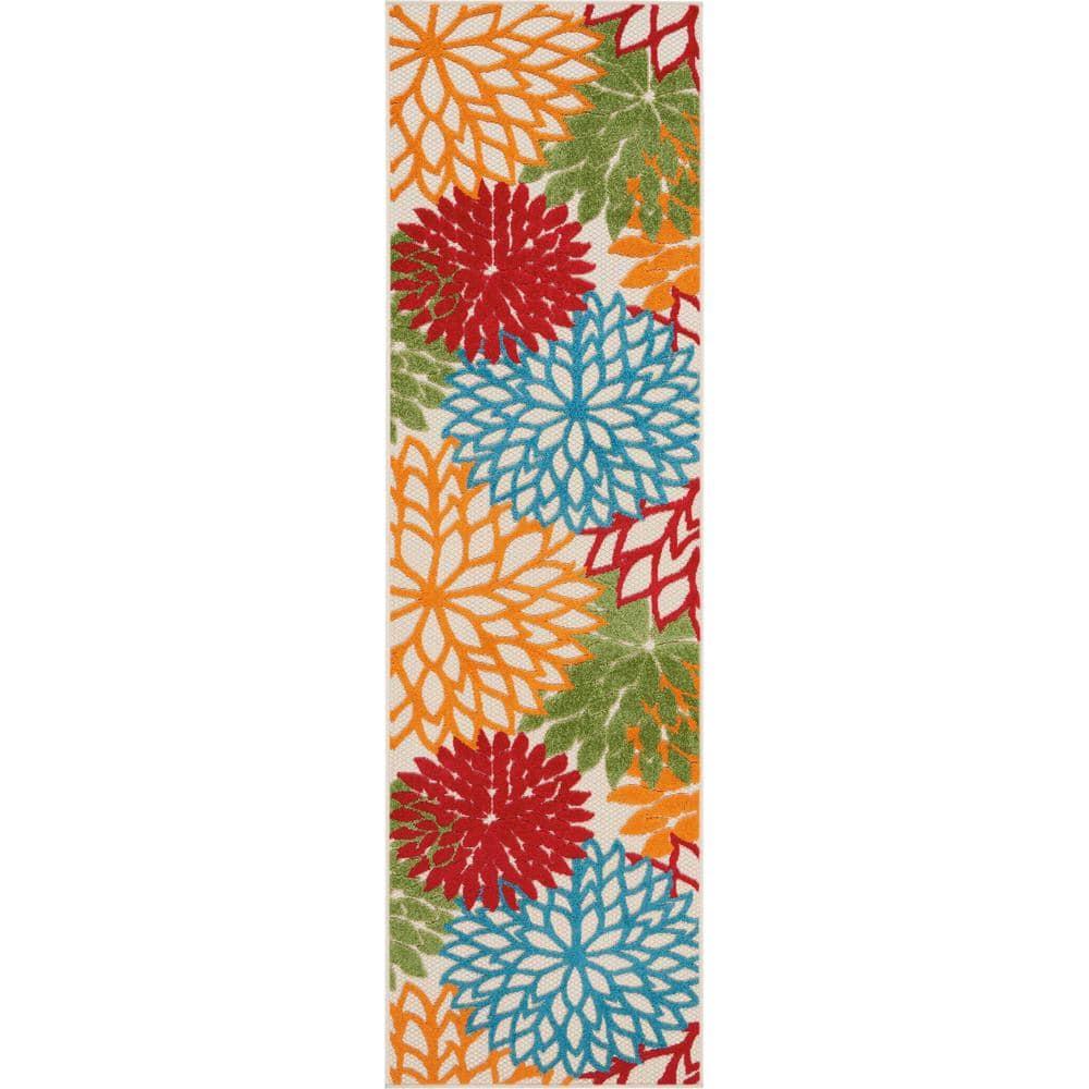 Nourison Aloha Floral Bloom Flatweave High-Low Indoor Outdoor Runner Rug Green 2'3" x 10'