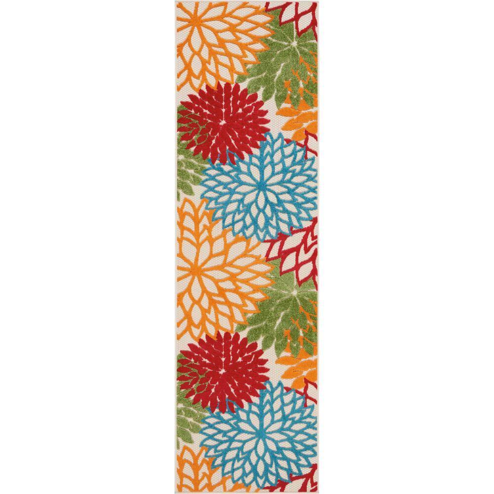 Nourison Aloha Floral Bloom Flatweave High-Low Indoor Outdoor Runner Rug Green 2'3" x 10'