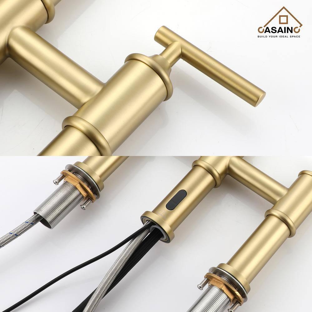 CASAINC Bridge Pull Down Touchless Sensor Kitchen Faucet with 2 Handles