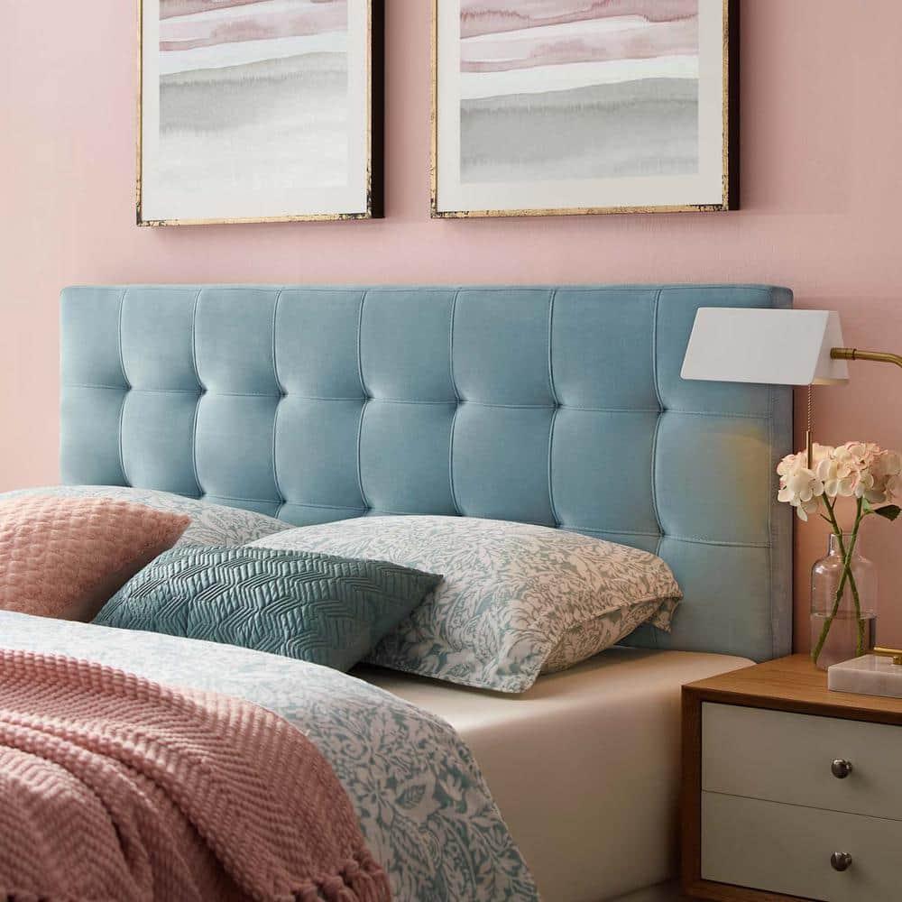 Queen Emily Biscuit Tufted Performance Velvet Headboard Light Blue - Modway: Adjustable Height, Plywood Frame