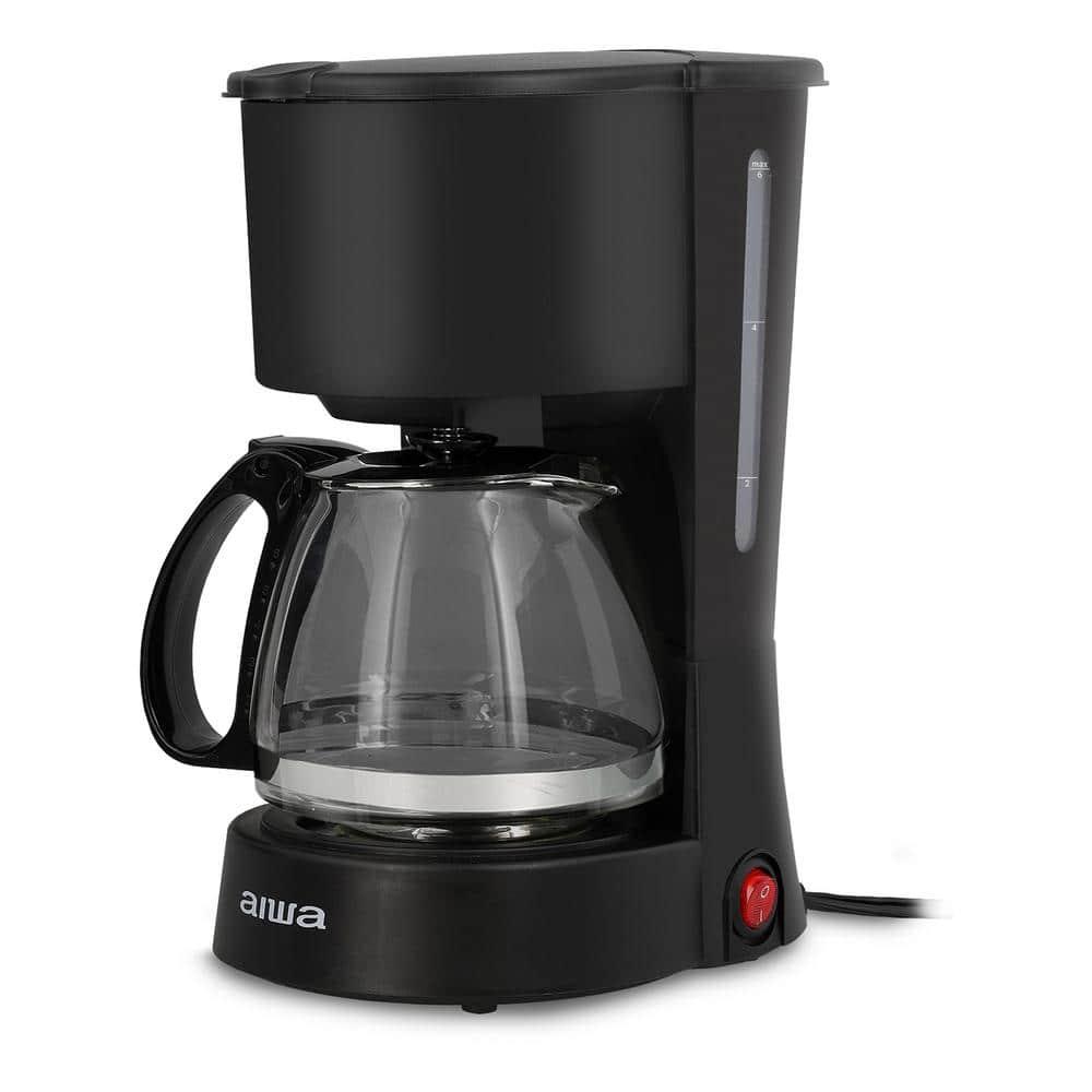 Aiwa 6-Cup Compact Coffee Maker Machine with 22-oz Carafe Coffee Pot and Reusable Filter, Black