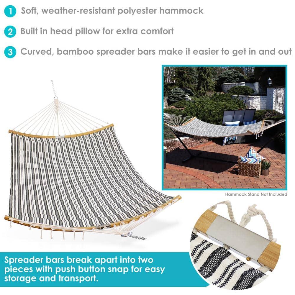 Sunnydaze Heavy-Duty 2-Person Woven Polyester Style Hammock with Crocheted edges and Wooden Spreader Bars - 600 lb Weight Capacity - Natural
