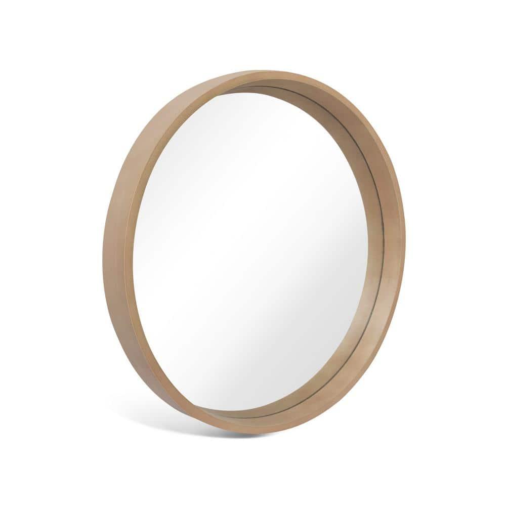 WallBeyond 24" Wood Round Mirror Natural : Pine Frame, Modern Style, Wall Mount, No Assembly Required