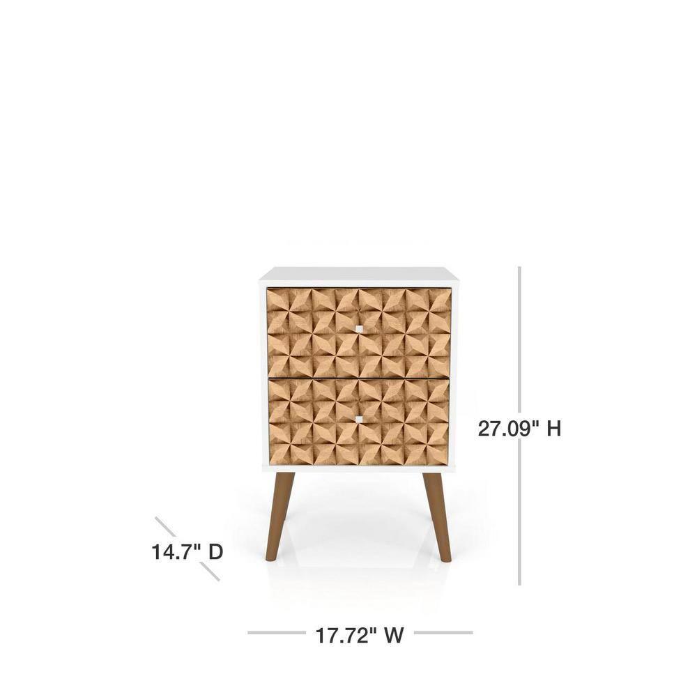 Liberty 2.0 Mid Century Modern Nightstand White/Walnut - Manhattan Comfort: Bedside Table with Storage