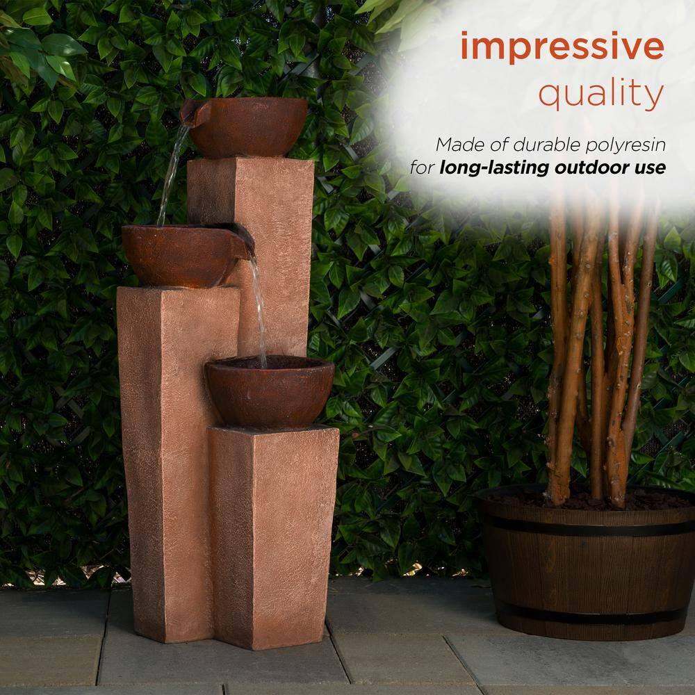 35" Stone Resin Layered Tiering Pots Fountain Copper - Alpine Corporation: Outdoor 3-Tier Water Feature, Polystone & Fiberglass, Weather-Proof