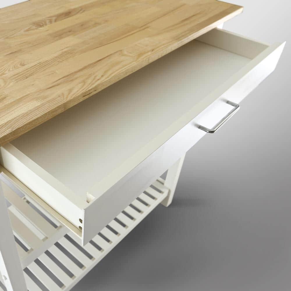 Casual Home Kitchen Island Bar Station with Hardwood Counter and Storage, White