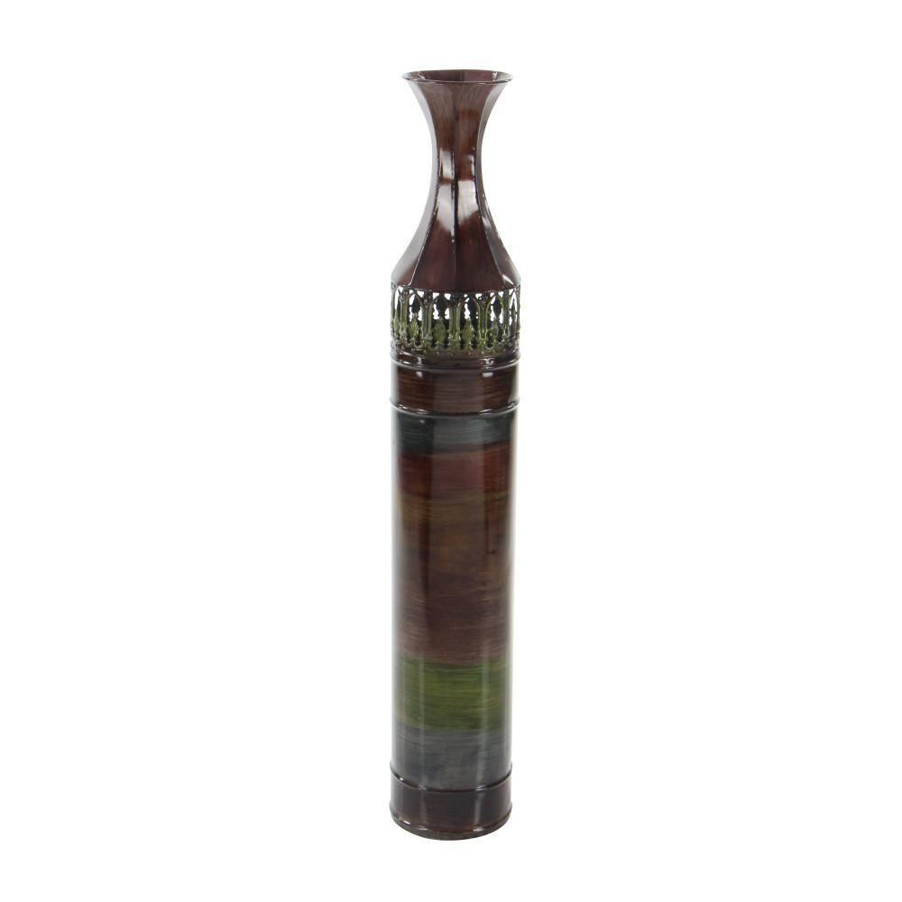 DecMode 34", 31", 28"H Tall Ombre Bronze Metal Vase with Laser Cut Antefix Design, Set of 3