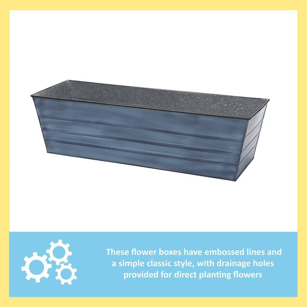 35.25" Large Galvanized Steel Flower Box Planter Nantucket Blue - ACHLA Designs: Wall-Mountable, Patina Finish, Rolled Edge