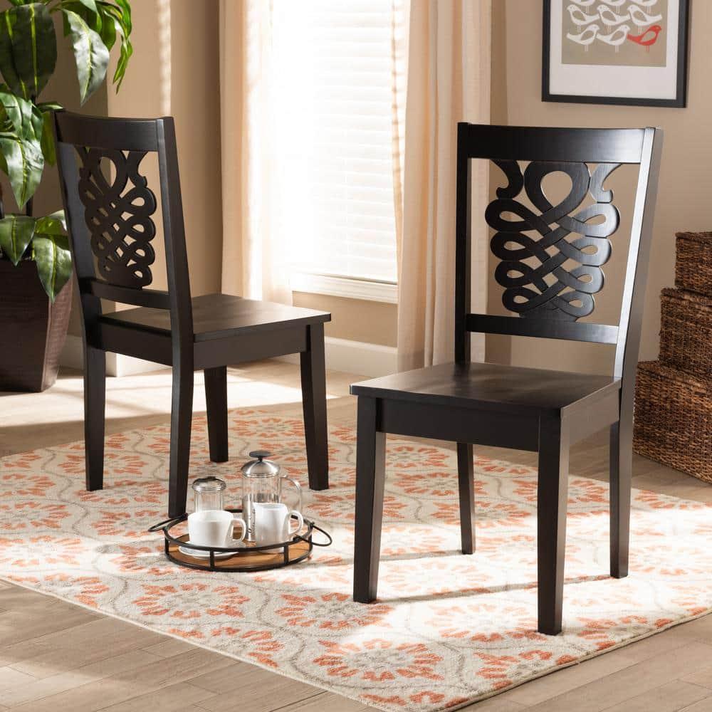 2pc GervaisTransitional Wood Dining Chair Set Brown - Baxton Studio: Polyester Upholstery, Spot Clean, Armless