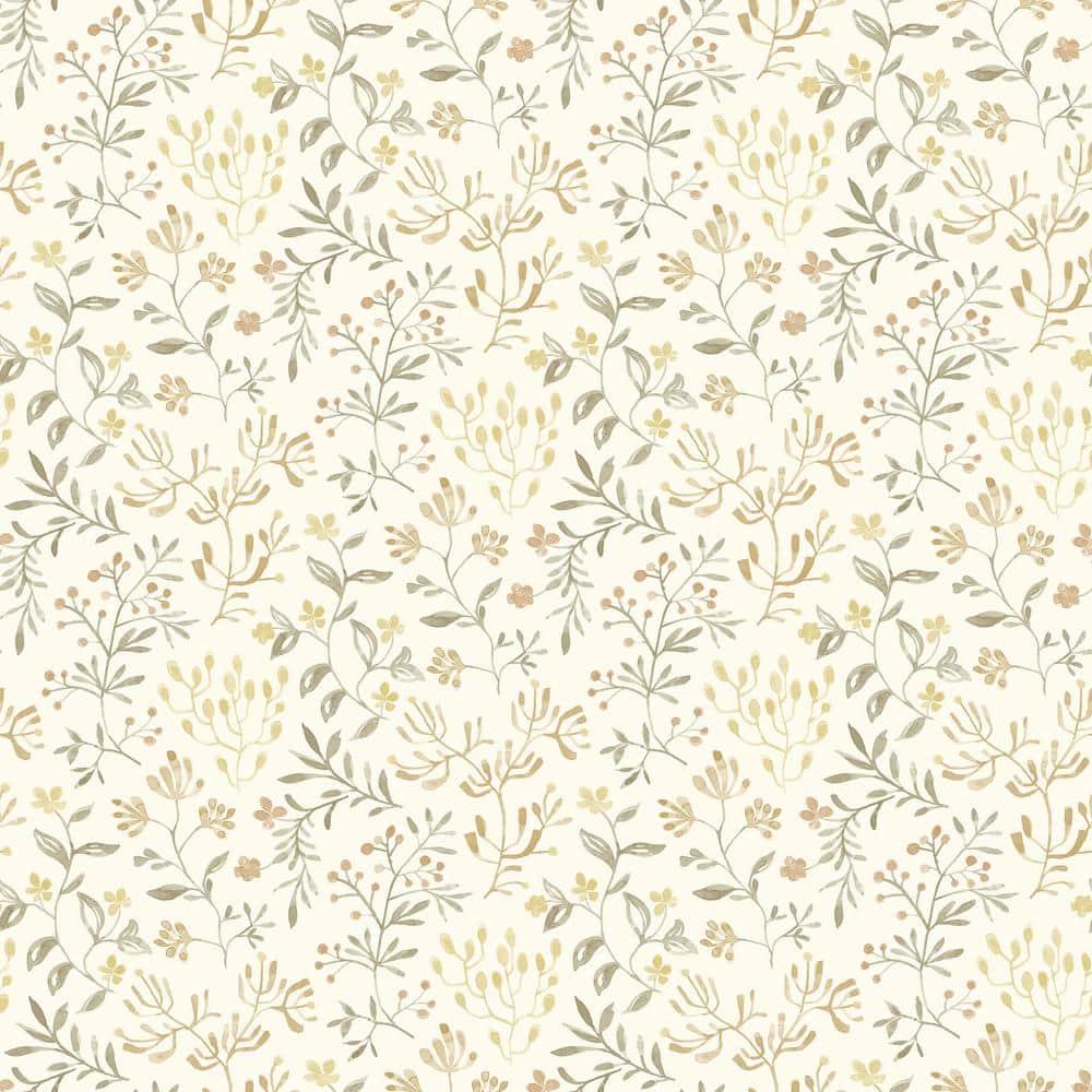 Chesapeake Tarragon Honey Dainty Meadow Wallpaper, 20.5-in by 33-ft