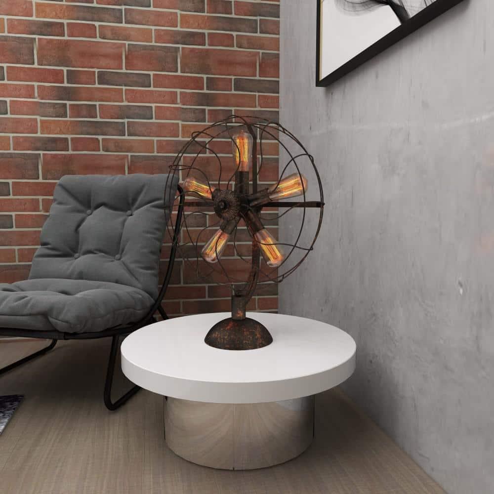 DecMode 24" 5 Light Vintage Fan Bronze Accent Lamp with Black Metal Shade