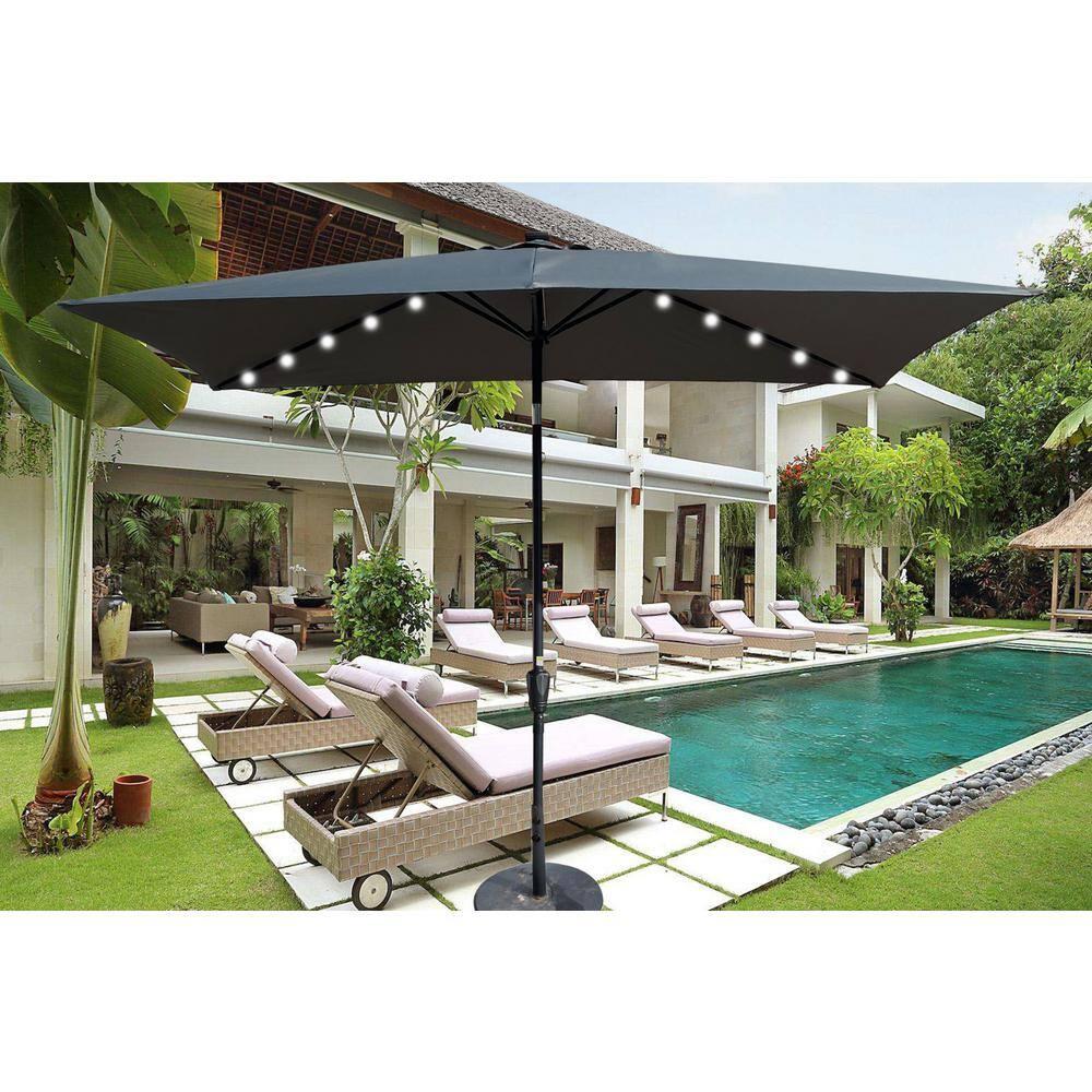 10 ft. x 6.5 ft. Rectangle Solar LED Outdoor Patio Market Table Umbrella with Push Button Tilt and Crank in Black