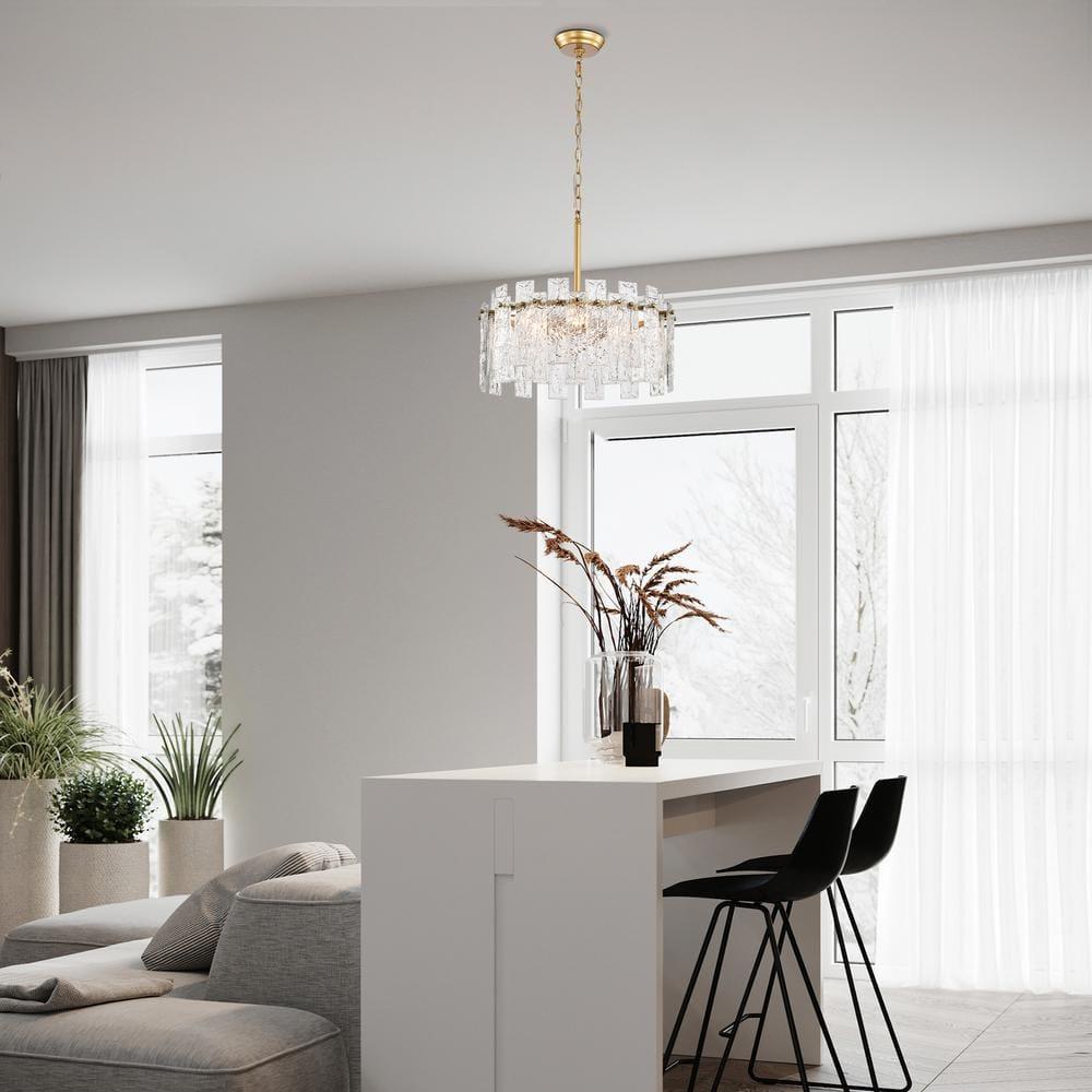 The Lighting Store Casandra Glossy Bronze Water-ripple Crystal Glass Drum Chandelier - 19 inches in diameter x 17.7 inches H