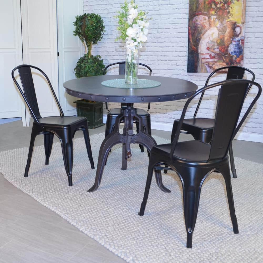 Carolina Living Mundra Adjustable Crank Dining Table: Industrial Style, 30"-36" Height, Metal Frame, Seats 4