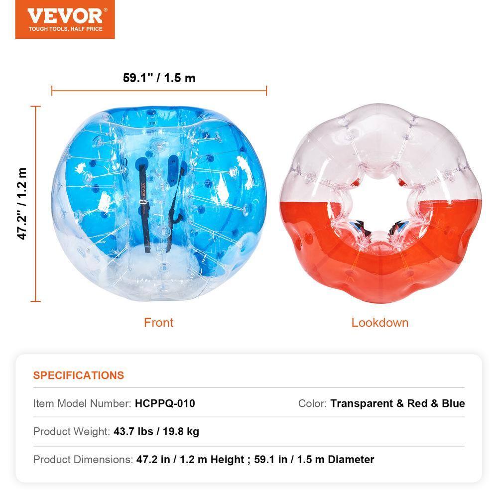 VEVOR Inflatable Bumper Balls 2-Pack, 5FT/1.5M Body Sumo Zorb Balls for Teen & Adult, 0.8mm Thick PVC Human Hamster Bubble Balls