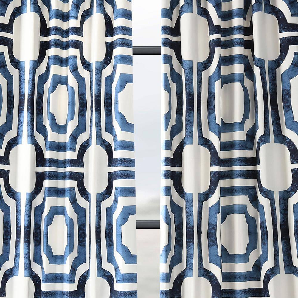 Mecca Blue Printed Cotton Curtain (1 Panel), Mecca Blue, 50W X 120L