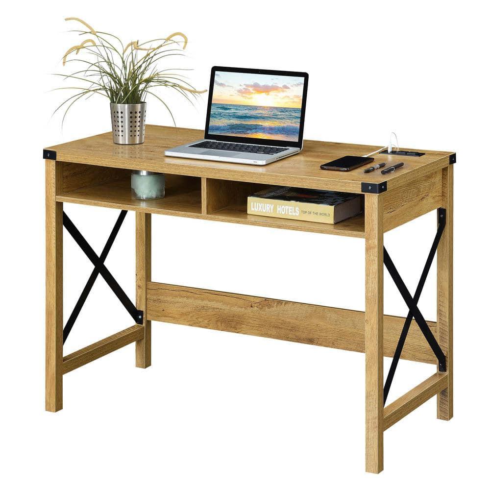 Durango 42-Inch Desk with Charging Station in Light English Oak Wood Finish
