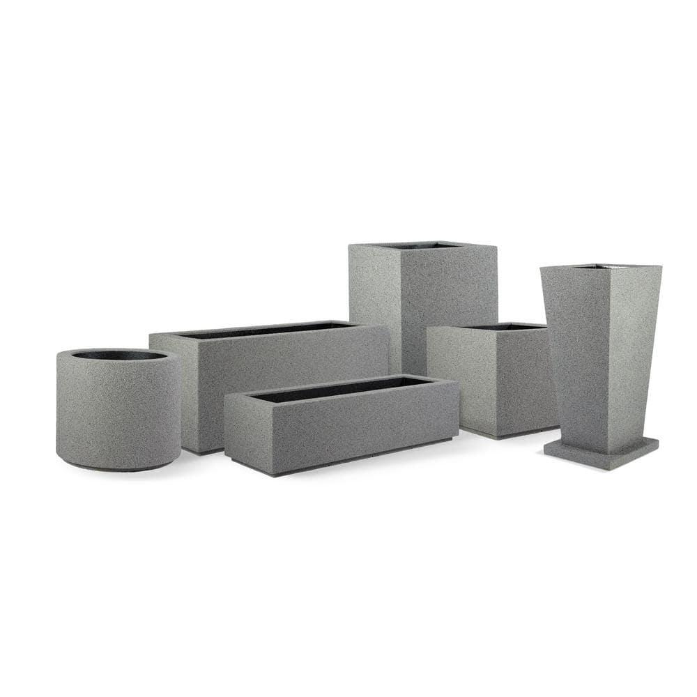 PolyStone Milan Tall Modern Outdoor/Indoor Rectangular Trough Planter, 46" L X 17" W X 19" H, Lightweight, Heavy Duty, Weather Resistant, Polymer Finish, Commercial and Residential (Gray Granite)