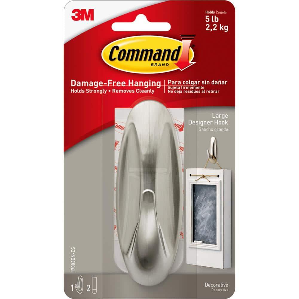 Command Large Designer Nickel Hook : Wall Hooks, Large Command Hooks, Silver, 5 lb Capacity, Decorative, Painted Finish