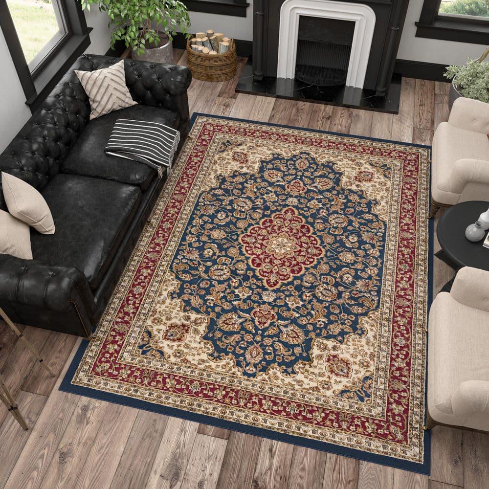 Tayse Sensation Area Rug 4787 NAVY Traditional Navy Blue Bordered Medallion 2' x 3' Rectangle