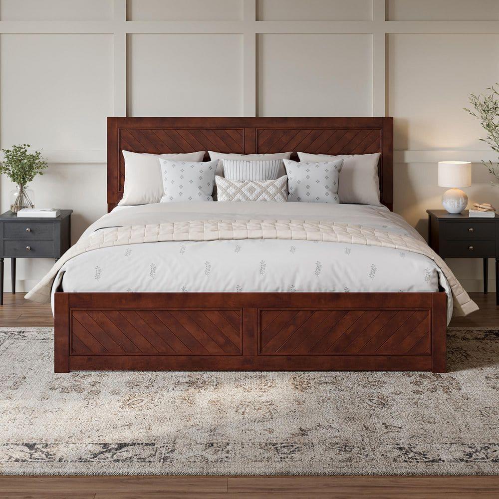 AFI Canyon Walnut Solid Wood Foundation Bed Frame with Matching Footboard, King