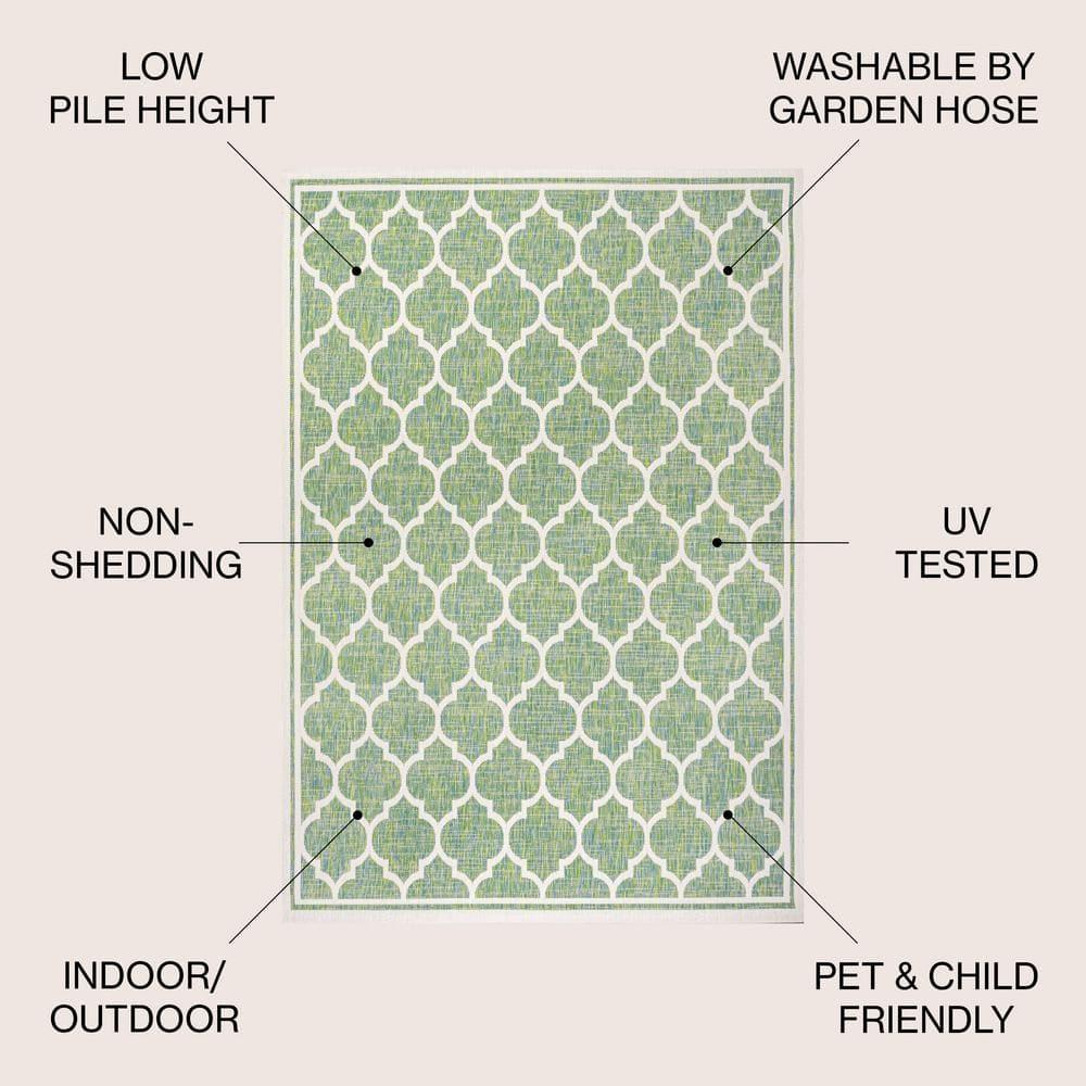 3' x 5' Trebol Moroccan Trellis Textured Weave Indoor/Outdoor Area Rug, Cream/Green - JONATHAN Y