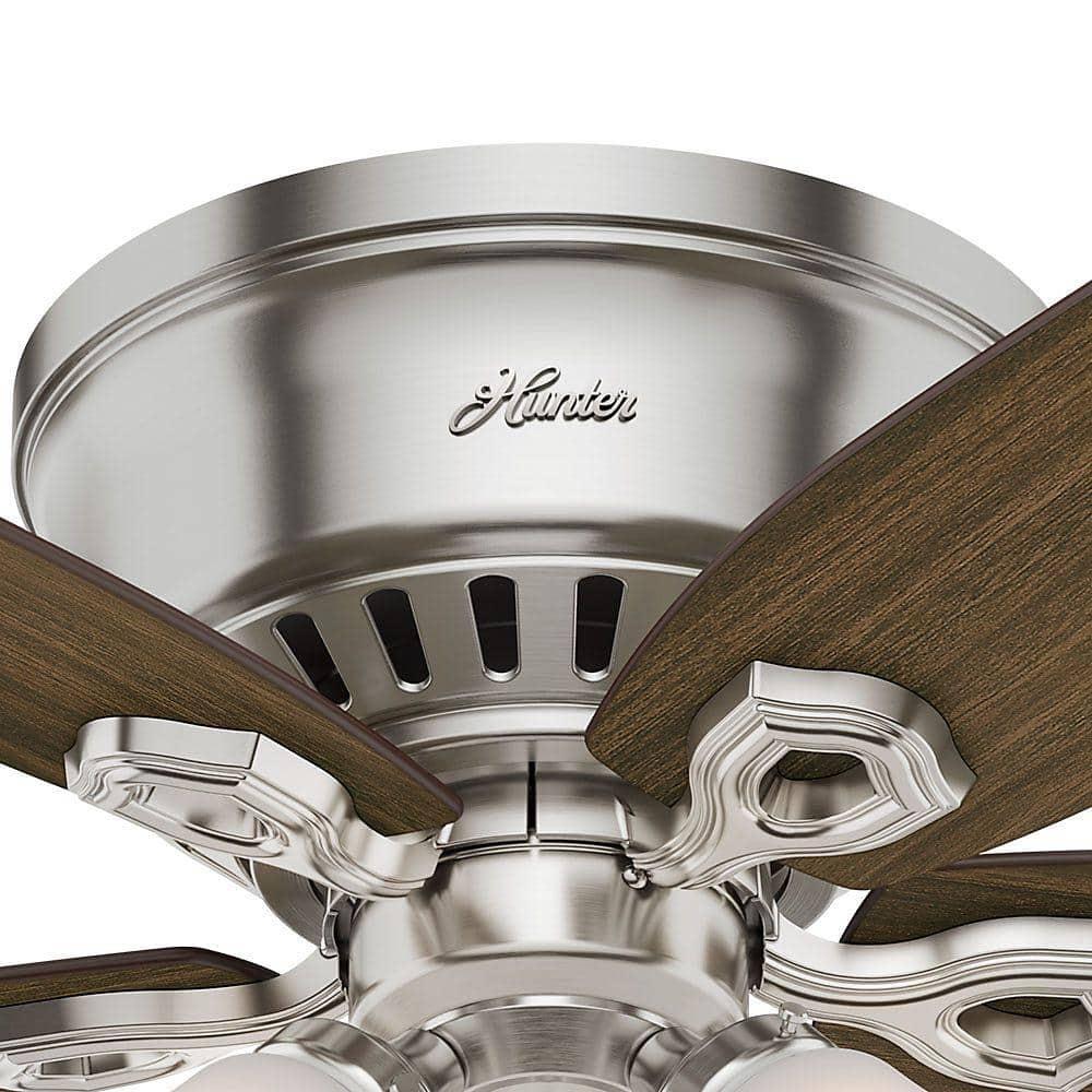 Hunter - Builder Indoor Low Profile Ceiling Fan With Light, 42-inch, Brushed Nickel, Traditional-style, 3-speed WhisperWind Motor, 51092, for living rooms, bedrooms, home offices, kitchens