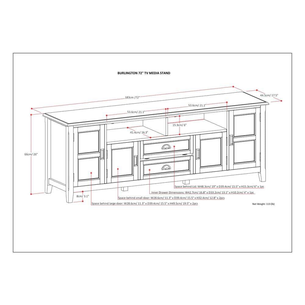 Simpli Home Burlington 72"W Solid Wood TV Stand for TVs up to 80" with 4 Cabinets