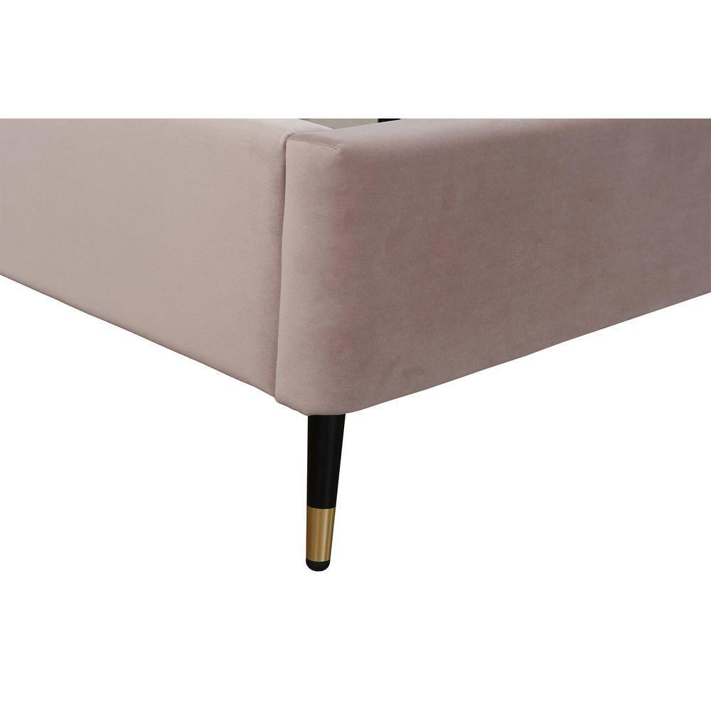 Manhattan Comfort Queen Crosby Modern Velvet Upholstered Bed Blush: Chic Wingback Design, Foam-Filled, No Box Spring Needed
