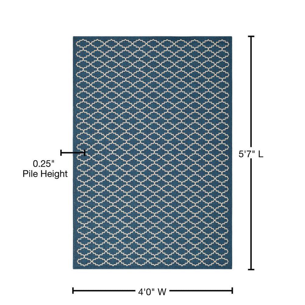 Courtyard CY6919 Power Loomed Indoor and Outdoor Area Rug - Navy/Beige - 4'x5'7" - Safavieh
