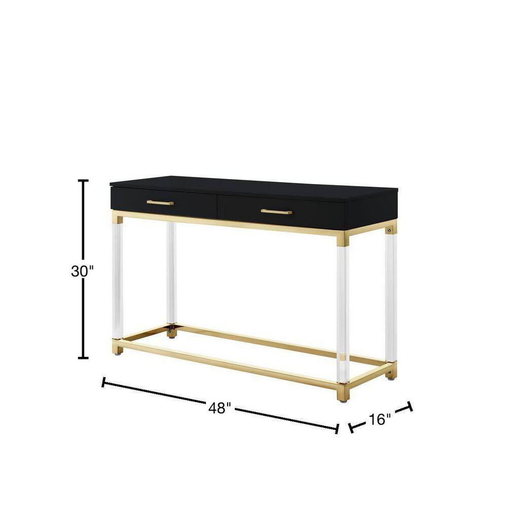 Inspired Home Alena Console Table 2 Drawers High Gloss Acrylic Legs Gold Stainless Steel Base Modern Design, Black/Gold