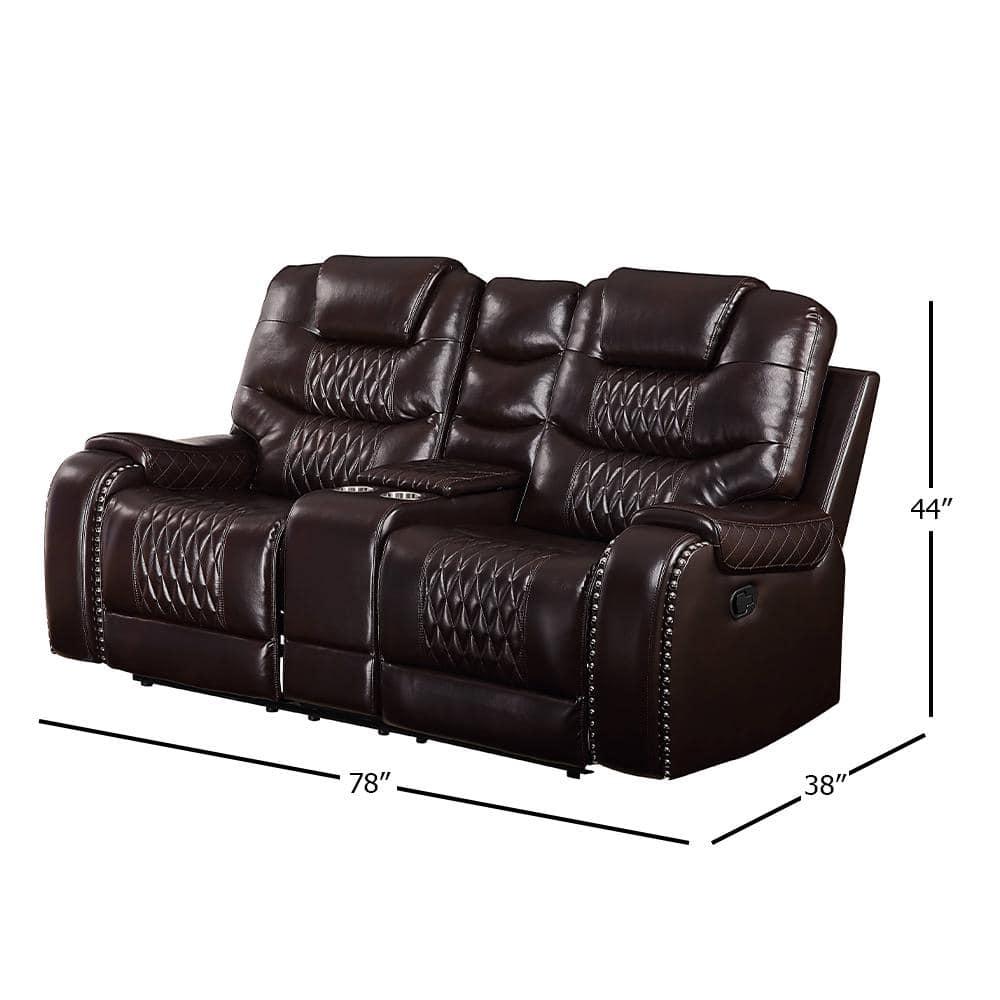 78" Braylon Active Sitting Chair Brown PU - Acme Furniture: Loveseat with Console & Cup Holders