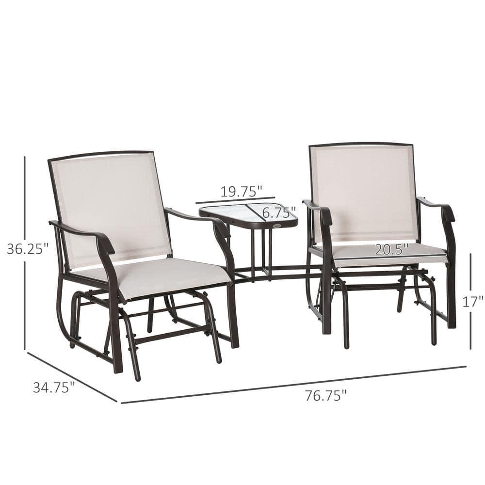 Outsunny Outdoor Glider Chairs with Coffee Table, Patio 2-Seat Rocking Chair Swing Loveseat with Breathable Sling, Beige