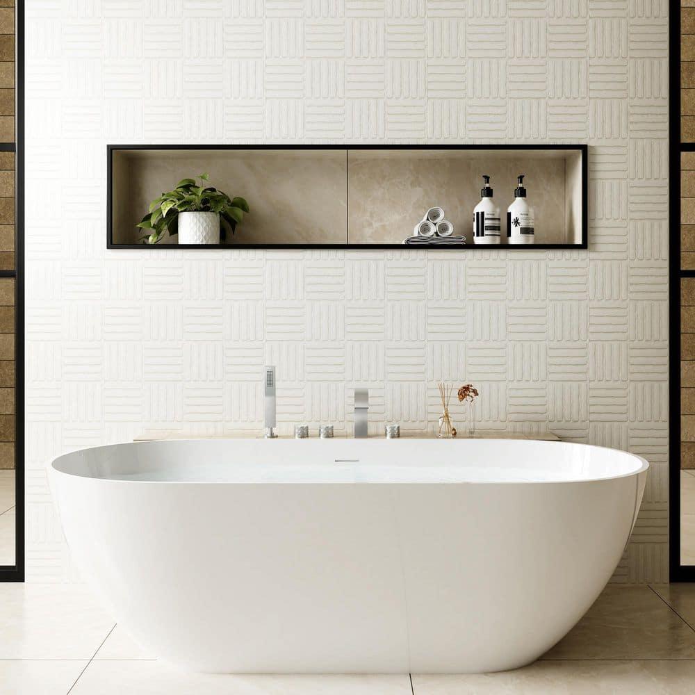 3 Handles Deck Mounted Bathroom Tub Faucet Trim with Handshower