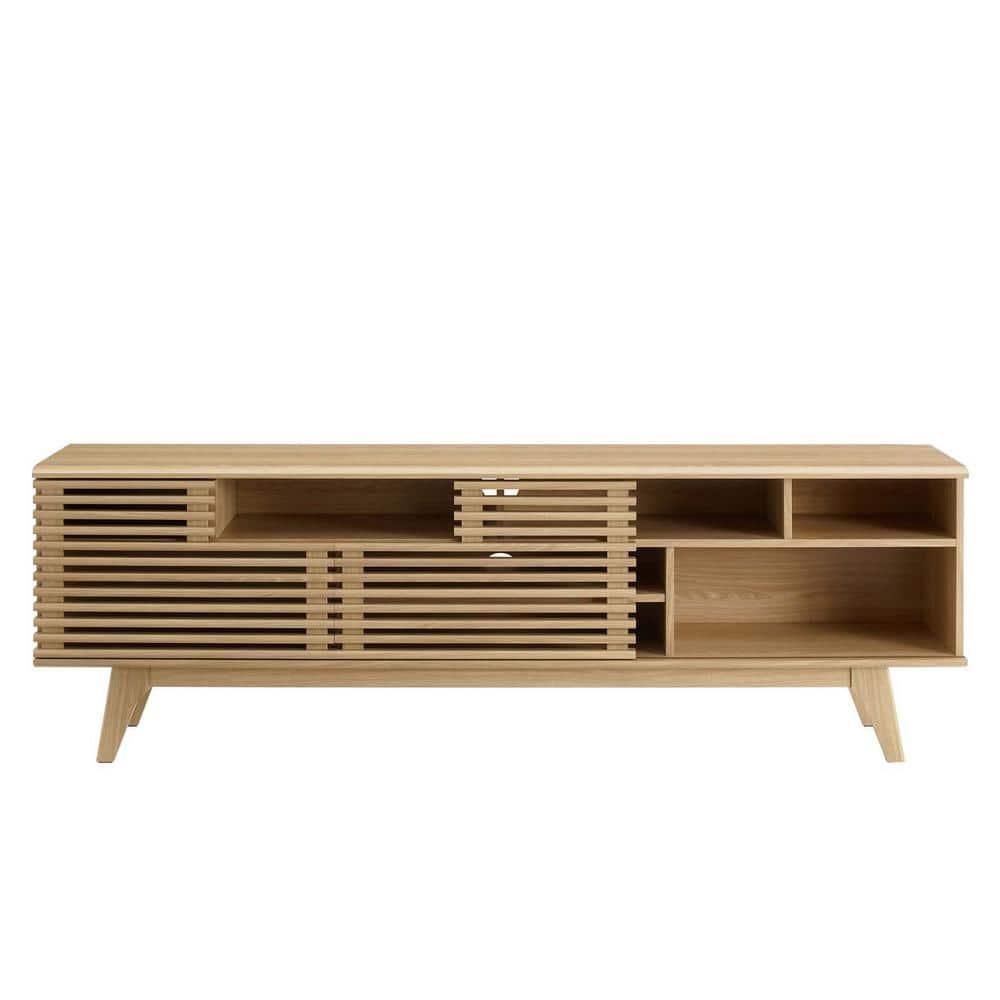 Render Media Console TV Stand for TVs up to 80" Brown - Modway: Mid-Century Modern, Adjustable Shelves, Cable Management