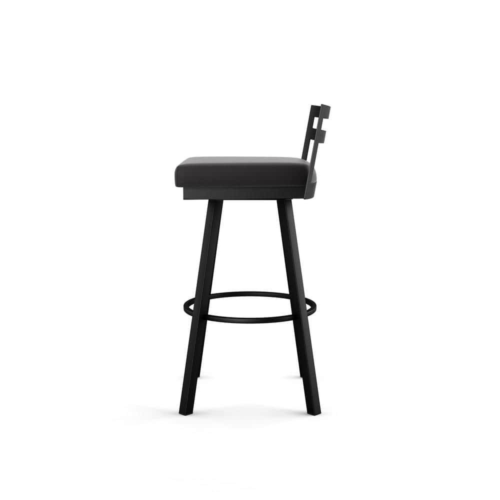 Amisco Derek 30 In. Swivel Bar Stool - Black Faux Leather / Black Metal