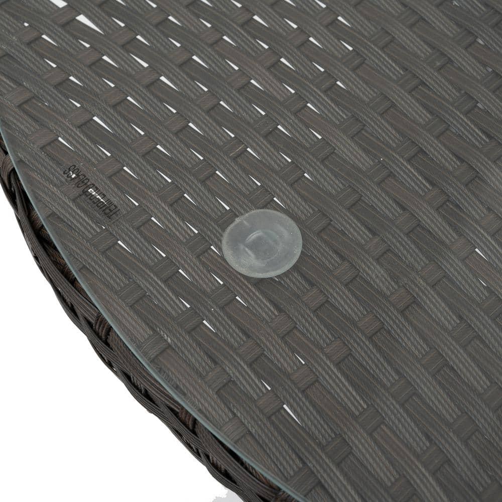 3 Piece Outdoor Dining Set, All-Weather Wicker Patio Dining Table and Chairs with Cushions and Round Tempered Glass Tabletop, Conversation Set for Patio Backyard Porch Garden Poolside, Brown