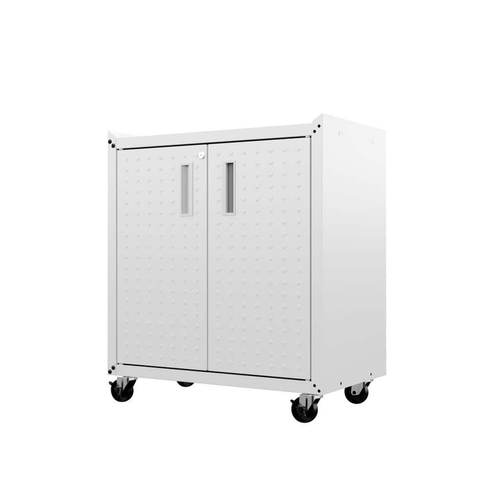 Manhattan Comfort Fortress Metal Mobile Garage Cabinet with Shelves in White