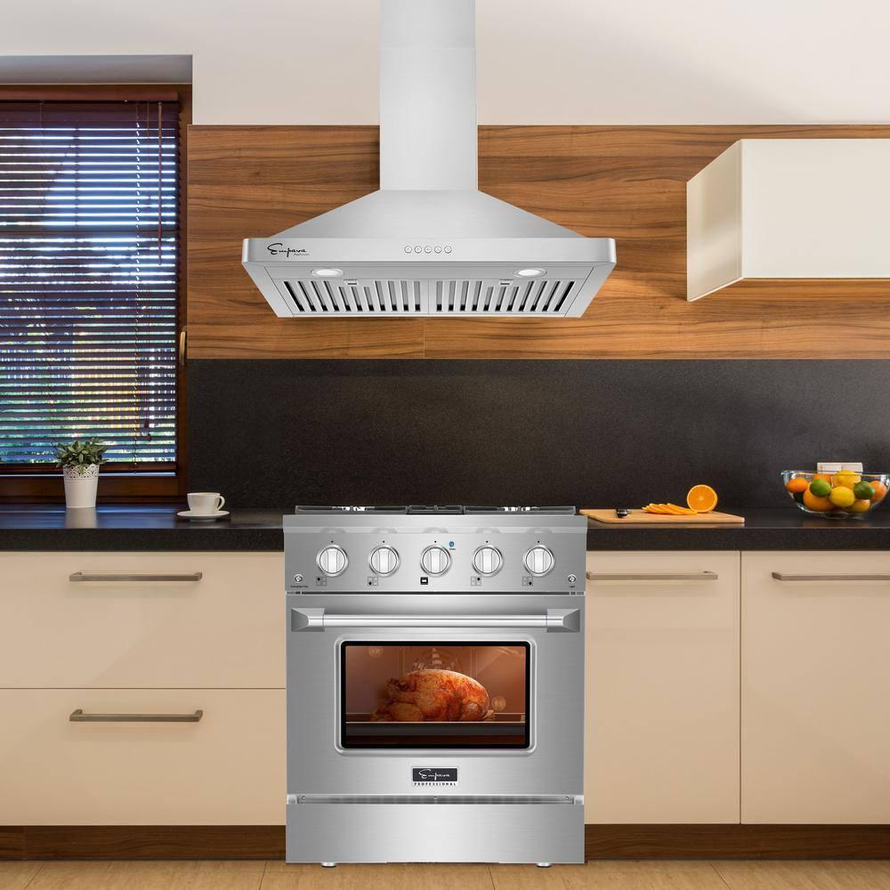 Empava 30" Stainless Steel 400 CFM Ducted (Vented) Wall Range Hood with Baffle Filter