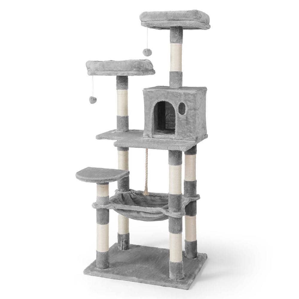 CAPHAUS Tall Cat Tree for Indoor Cats, Modern Cute 58-Inch Cat Climbing Play Tower with Top Perch for Large Cats Kittens, Multi-Level Cat Activity Tree w Scratching Posts, Hammock, Cat Cave Condo