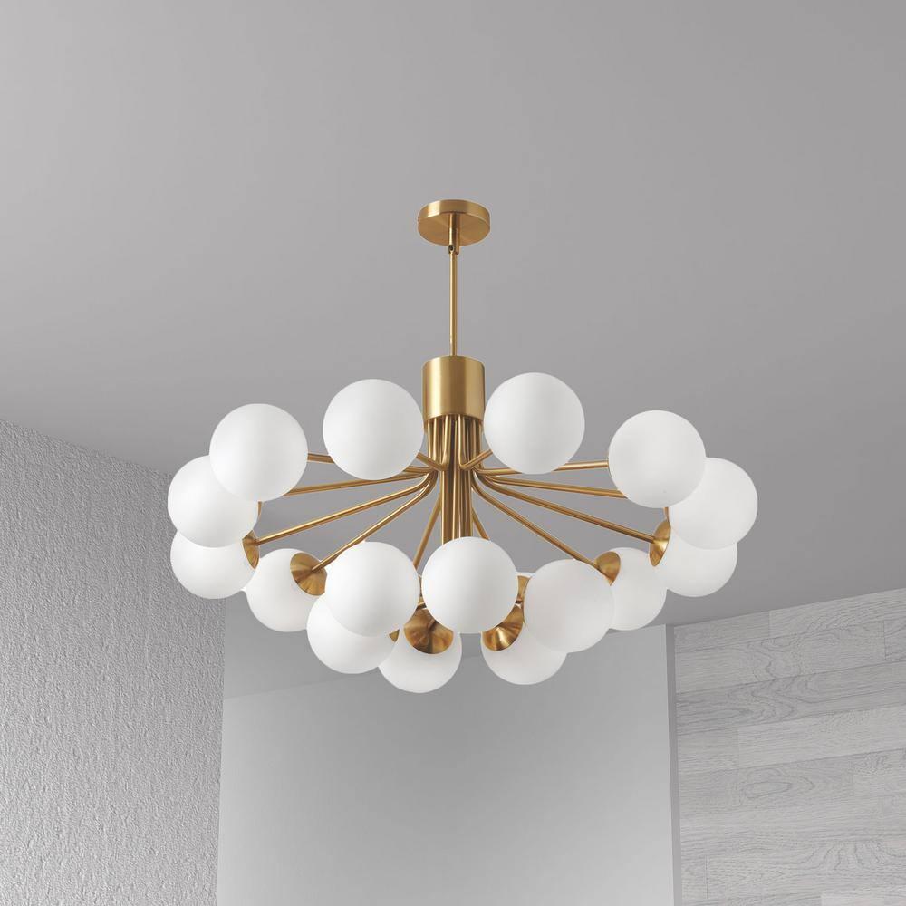 Dainolite 18LT Chandelier, AGB Finish, Opal Glass
