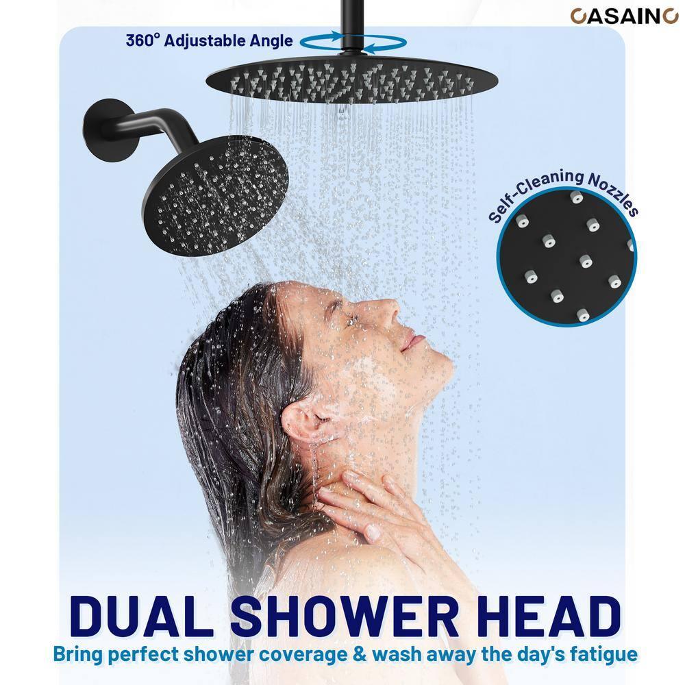 Rainfall Symphony 12inch Dual Showerhead Temperature Display Shower System with 2 in 1 Slider Bar Shower Handheld