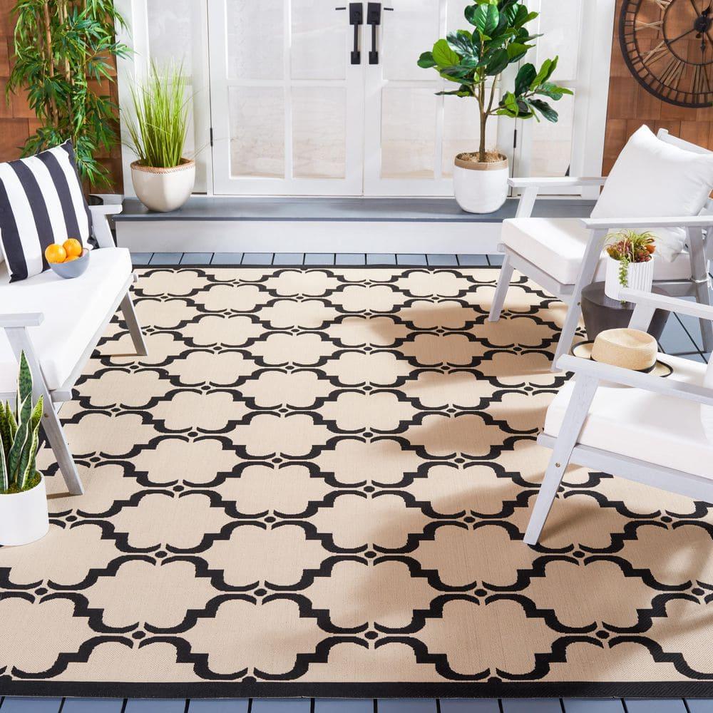 SAFAVIEH Courtyard Estelle Geometric Indoor/Outdoor Area Rug, 8' x 11', Beige/Black