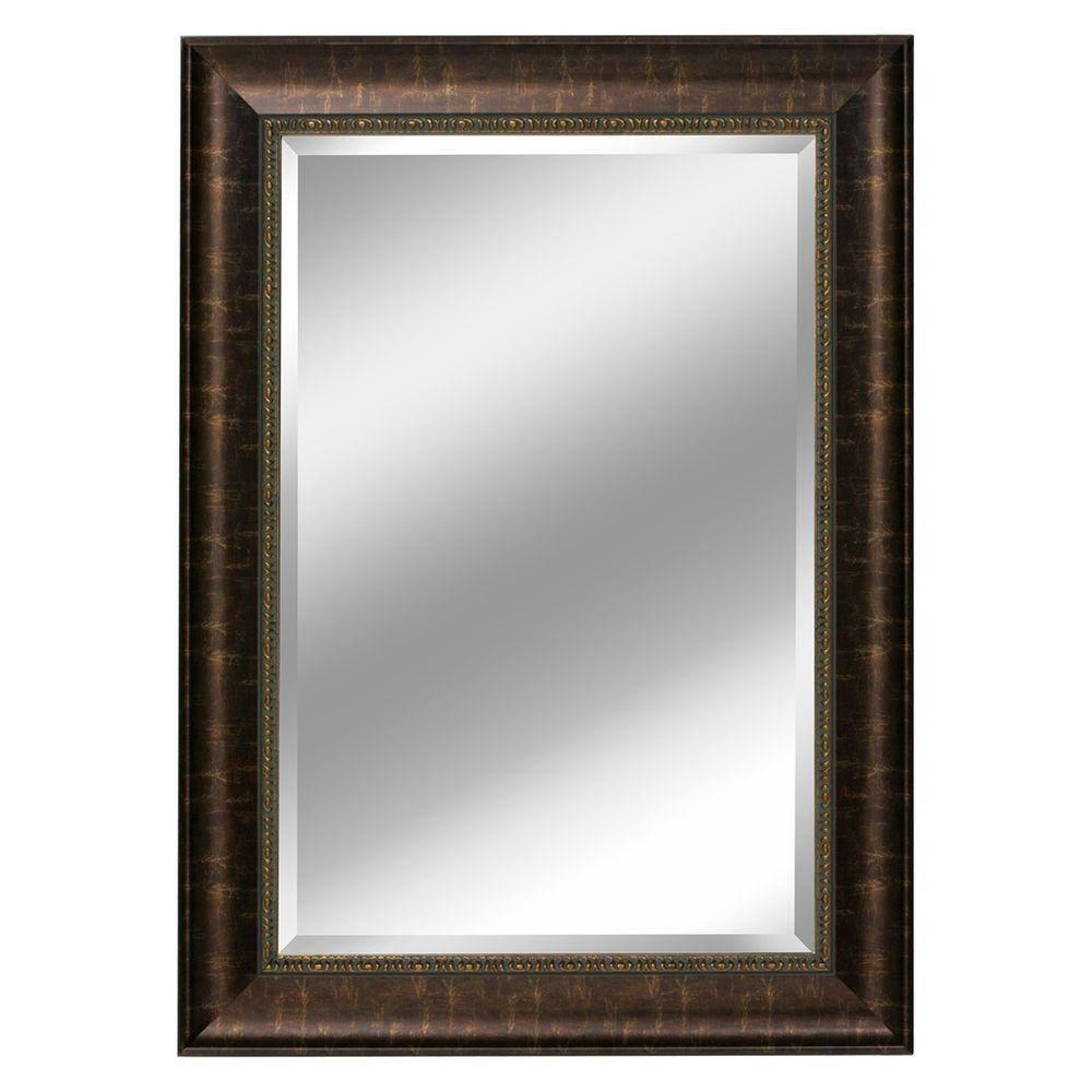 Head West Bronze Distressed Embossed Rectangular Framed Beveled Accent Wall Vanity Mirror - 30.5 x 36.5