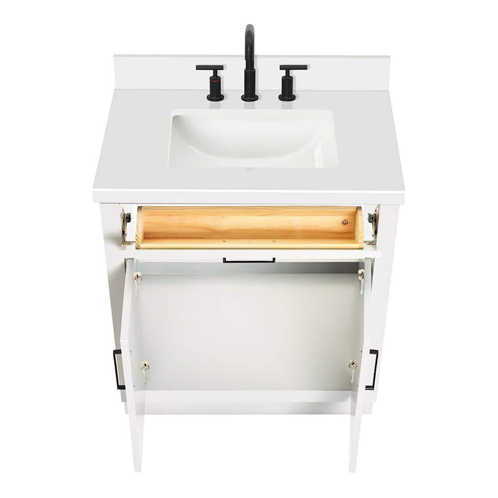 Thornaby 30'' Solid Wood Single Bathroom Vanity with 1.5'' White Quartz Top, Oval Sink