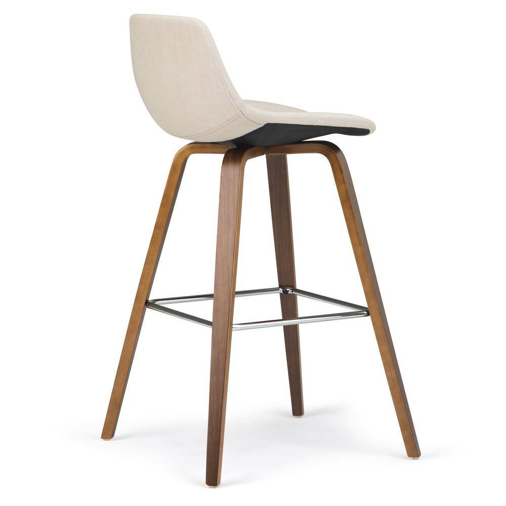 Simpli Home Randolph Upholstered Bentwood Mid-Century Modern Bar & Counter Stool with Chrome Footrest (Set of 2)